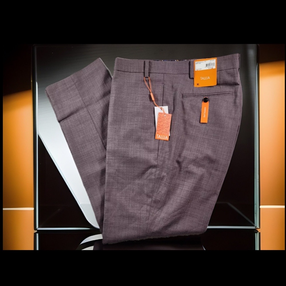 Tallia Suit Trousers Plum Stripe Wool Button & Zip Stretch Fit Dress Pants NWT